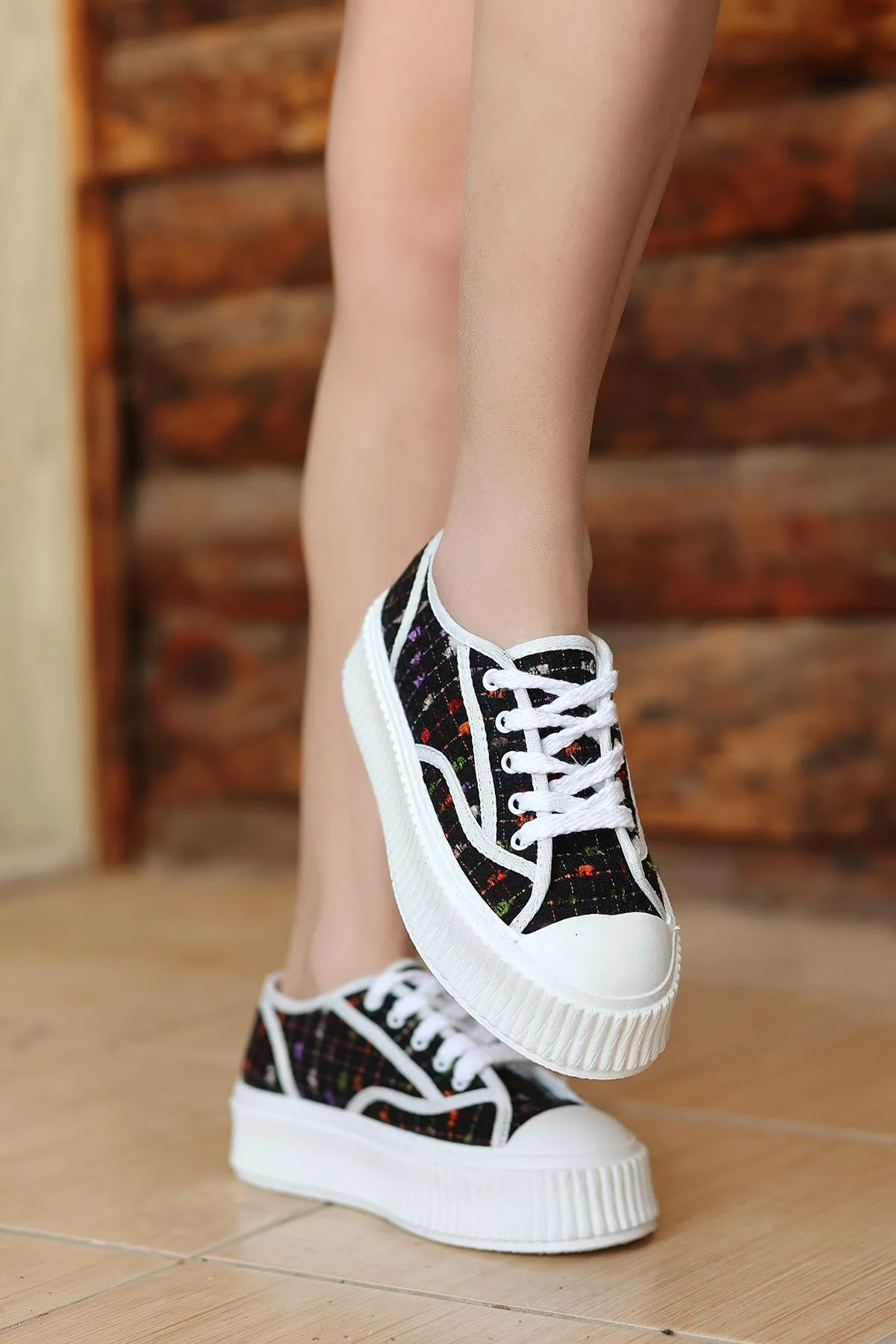 Flat Sole Casual Sport Black Patterned