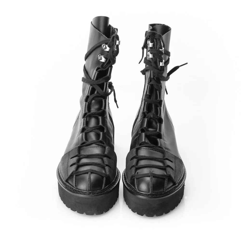 SHR Reconstructed Base black leather boots