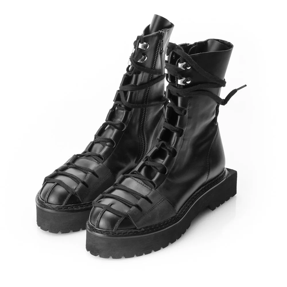 SHR Reconstructed Base black leather boots