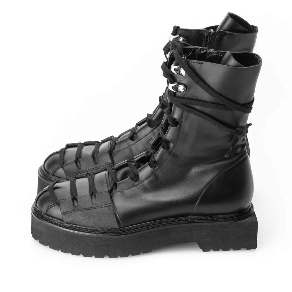 SHR Reconstructed Base black leather boots